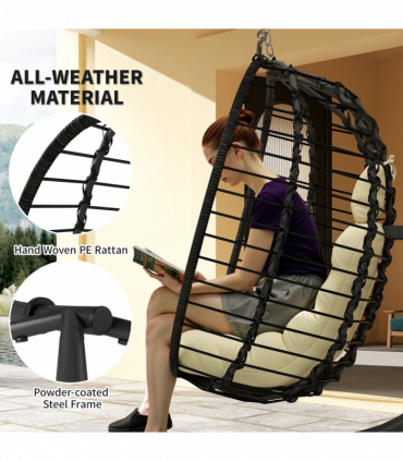 Outsunny Rattan Hanging Egg Chair w/ Stand, Cushion, Headrest, Cream White