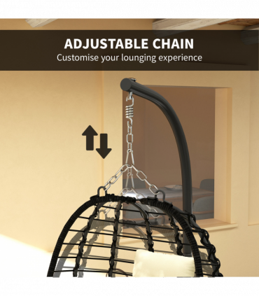 Outsunny Rattan Hanging Egg Chair w/ Stand, Cushion, Headrest, Cream White