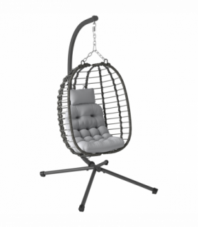 Outsunny Rattan Hanging Egg Chair w/ Stand, Cushion, Headrest, Light Grey