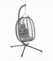 Outsunny Rattan Hanging Egg Chair w/ Stand, Cushion, Headrest, Light Grey