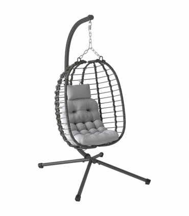 Outsunny Rattan Hanging Egg Chair w/ Stand, Cushion, Headrest, Light Grey