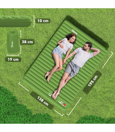 Outsunny Portable Inflatable Camping Bed with Double Mattress Green