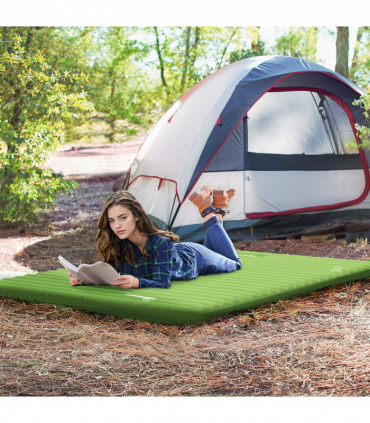 Outsunny Portable Inflatable Camping Bed with Double Mattress Green