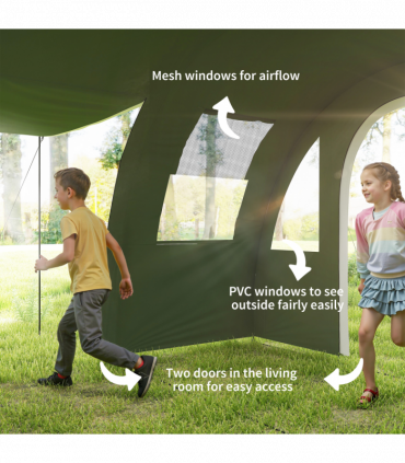 Outsunny 5-6 Man Family Tent Camping Tent with 2 Room and Carry Bag, Green
