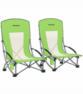 Outsunny Set of 2 Folding Beach Chair, Camping Chair with Carry Bag, Green