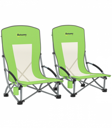 Outsunny Set of 2 Folding Beach Chair, Camping Chair with Carry Bag, Green