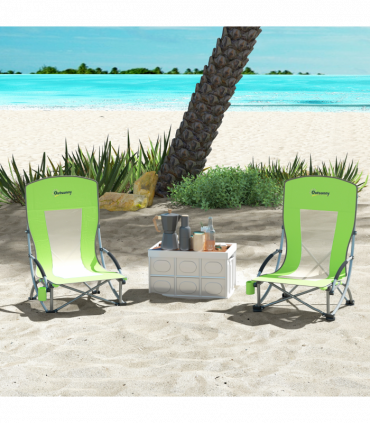 Outsunny Set of 2 Folding Beach Chair, Camping Chair with Carry Bag, Green
