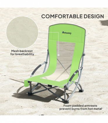 Outsunny Set of 2 Folding Beach Chair, Camping Chair with Carry Bag, Green