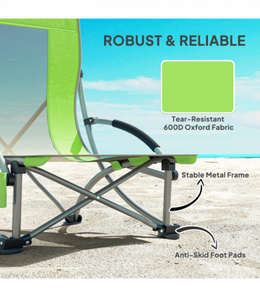 Outsunny Set of 2 Folding Beach Chair, Camping Chair with Carry Bag, Green
