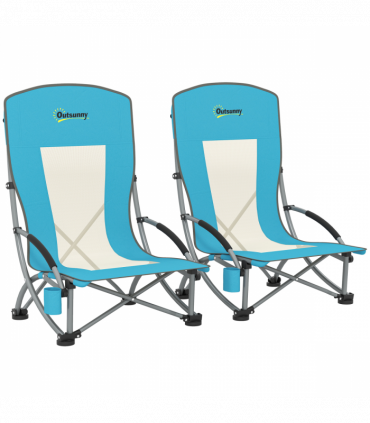 Outsunny Set of 2 Folding Beach Chair, Camping Chair with Carry Bag, Blue