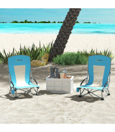Outsunny Set of 2 Folding Beach Chair, Camping Chair with Carry Bag, Blue