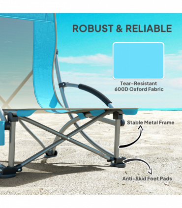 Outsunny Set of 2 Folding Beach Chair, Camping Chair with Carry Bag, Blue