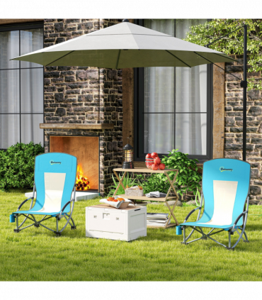 Outsunny Set of 2 Folding Beach Chair, Camping Chair with Carry Bag, Blue
