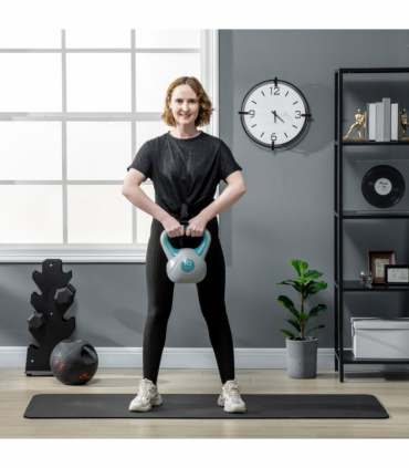 SPORTNOW 10kg Kettle Bell with Handle for Home Gym, Light Blue and Grey