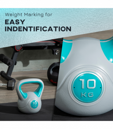 SPORTNOW 10kg Kettle Bell with Handle for Home Gym, Light Blue and Grey