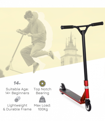 HOMCOM Stunt Scooter Entry Level Tricks Scooter for 14+ Beginners, Red