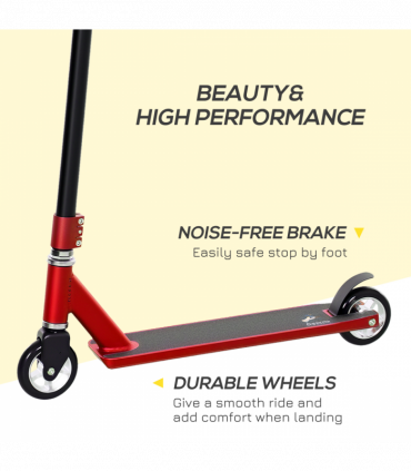 HOMCOM Stunt Scooter Entry Level Tricks Scooter for 14+ Beginners, Red