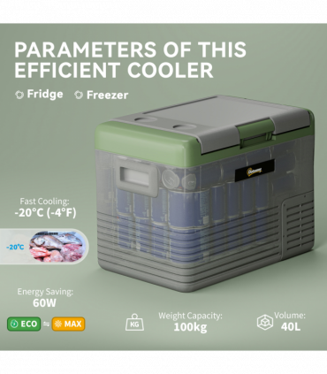 Outsunny 40L Car Refrigerator 12V Portable Freezer for Camping, Light Green