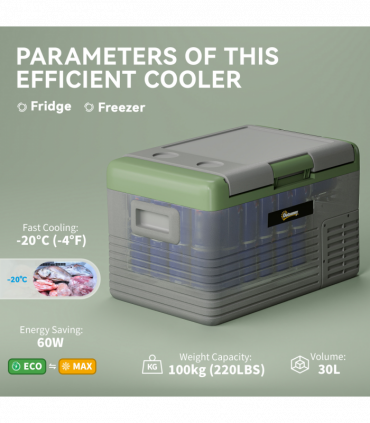 Outsunny 30L Car Refrigerator 12V Portable Freezer for Camping, Light Green