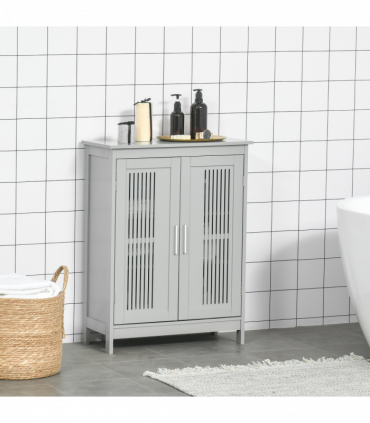 kleankin Bathroom Cabinet, Freestanding Floor Cabinet with Storage, Grey