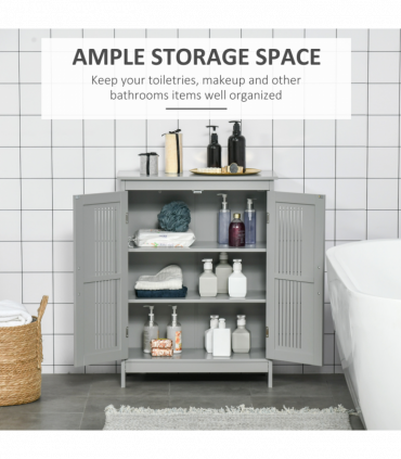 kleankin Bathroom Cabinet, Freestanding Floor Cabinet with Storage, Grey