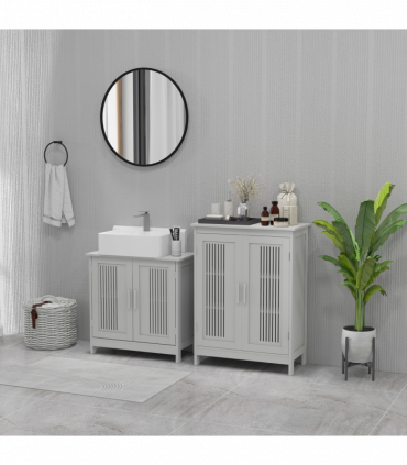 kleankin Bathroom Cabinet, Freestanding Floor Cabinet with Storage, Grey