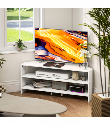 HOMCOM Corner TV Stand, TV Unit with Open Shelves for 47 Inch TV, White