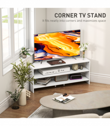 HOMCOM Corner TV Stand, TV Unit with Open Shelves for 47 Inch TV, White