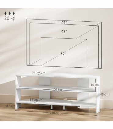 HOMCOM Corner TV Stand, TV Unit with Open Shelves for 47 Inch TV, White