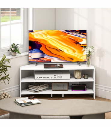HOMCOM Corner TV Stand, TV Unit with Open Shelves for 47 Inch TV, White