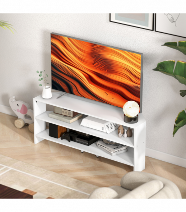 HOMCOM Corner TV Stand, TV Unit with Open Shelves for 47 Inch TV, White