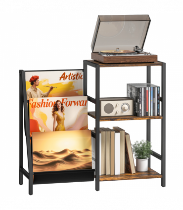 HOMCOM Record Player Stand, 3-Tier Side Table with Vinyl Record Storage