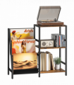 HOMCOM Record Player Stand, 3-Tier Side Table with Vinyl Record Storage