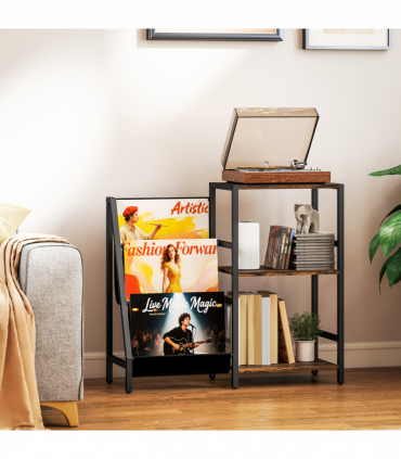HOMCOM Record Player Stand, 3-Tier Side Table with Vinyl Record Storage