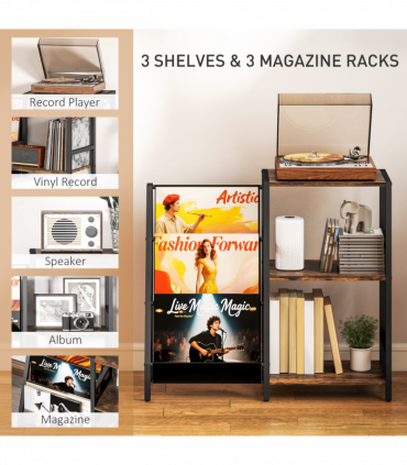 HOMCOM Record Player Stand, 3-Tier Side Table with Vinyl Record Storage