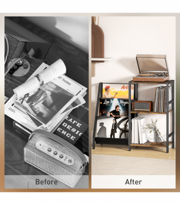 HOMCOM Record Player Stand, 3-Tier Side Table with Vinyl Record Storage