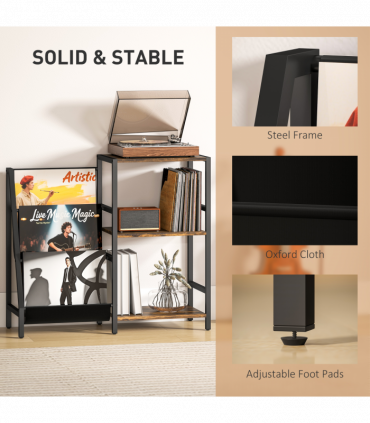 HOMCOM Record Player Stand, 3-Tier Side Table with Vinyl Record Storage