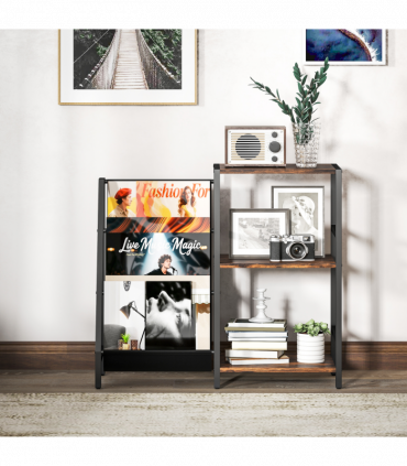 HOMCOM Record Player Stand, 3-Tier Side Table with Vinyl Record Storage