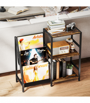 HOMCOM Record Player Stand, 3-Tier Side Table with Vinyl Record Storage