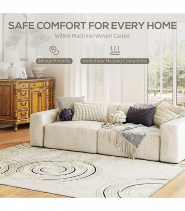 HOMCOM Swirl Pattern Washable Rug, Allergy-Friendly Floor Carpet, Cream