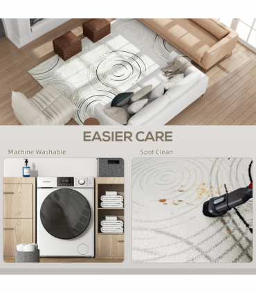 HOMCOM Swirl Pattern Washable Rug, Allergy-Friendly Floor Carpet, Cream