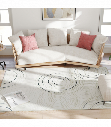 HOMCOM Swirl Pattern Washable Rug, Allergy-Friendly Floor Carpet, Cream