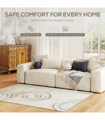 HOMCOM Swirl Pattern Washable Rug, Allergy-Friendly Floor Carpet, Cream