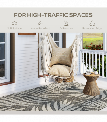 HOMCOM Easy-Cleaning Machine Washable Rug for Patio, Garden, Grey