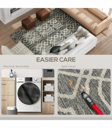 HOMCOM Easy-Cleaning Machine Washable Rug for Patio, Garden, Grey
