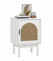 HOMCOM Boho Bedside Table with Rattan Door and Adjustable Shelf, White