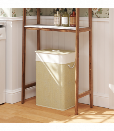 HOMCOM Laundry Hamper with Removable Washable Liner Bag, Nature Wood Finish