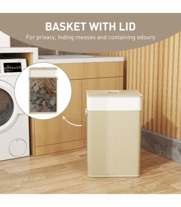 HOMCOM Laundry Hamper with Removable Washable Liner Bag, Nature Wood Finish