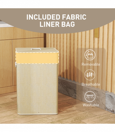 HOMCOM Laundry Hamper with Removable Washable Liner Bag, Nature Wood Finish