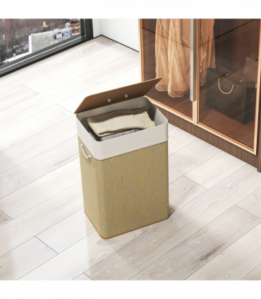 HOMCOM Laundry Hamper with Removable Washable Liner Bag, Nature Wood Finish